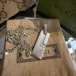 Gucci Pendant G Necklace 925 Silver Chain Unisex Authentic